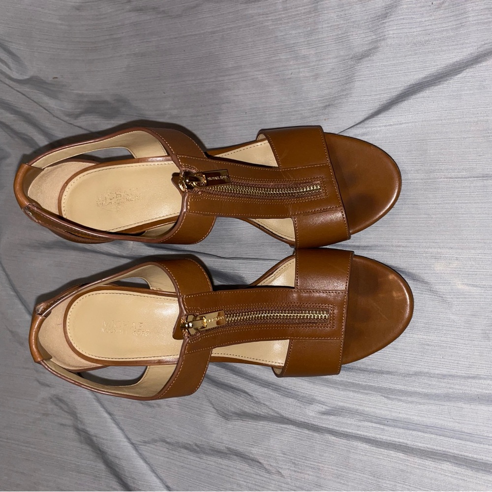 Mk Brown Leather Women's Sandals